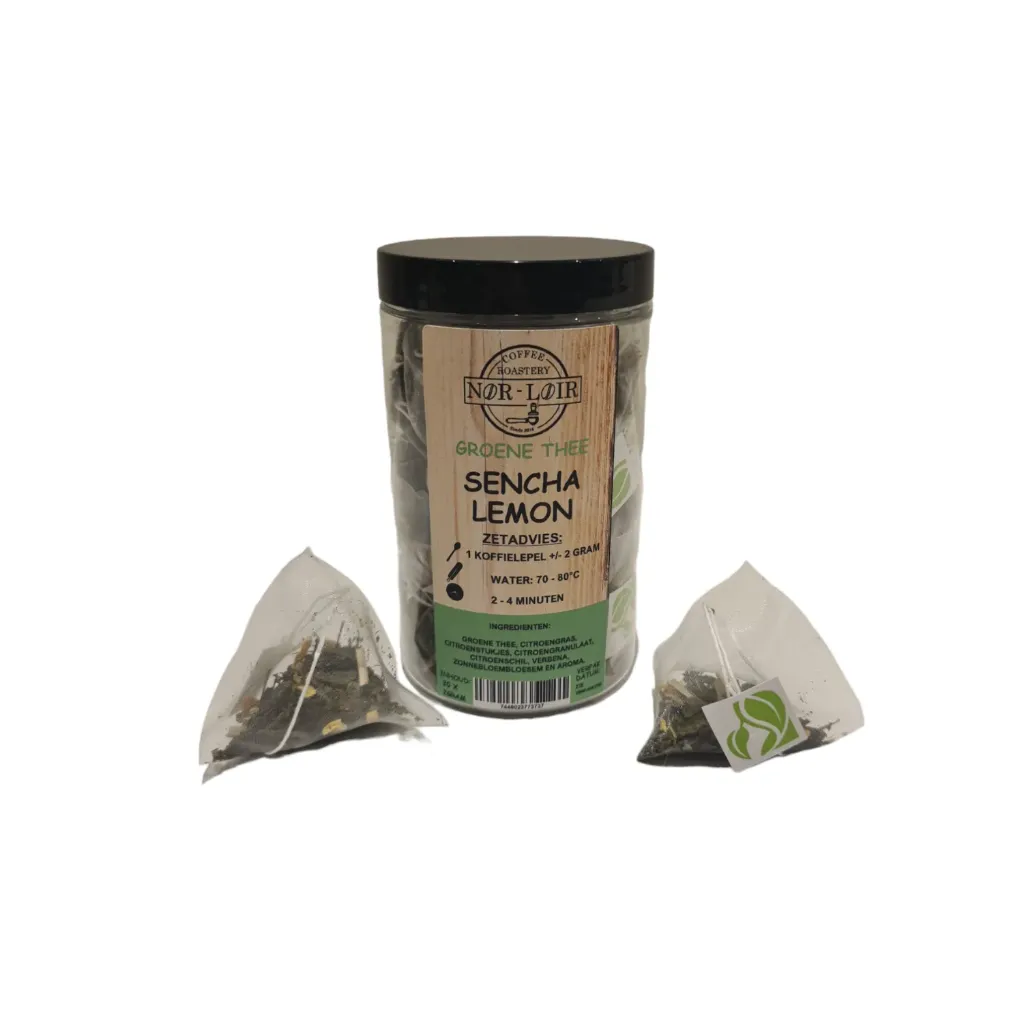 Groene thee Sencha Lemon PIRAMIDES (PET POTJE 20 STUKS)